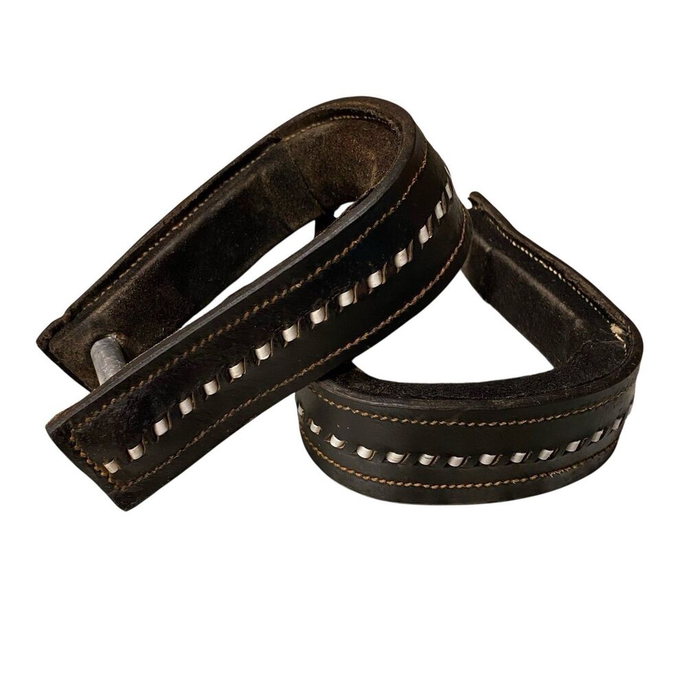 Leather Wrapped Western Horse Stirrups Pair Brown Cowboy Rodeo Equestrian Tack S